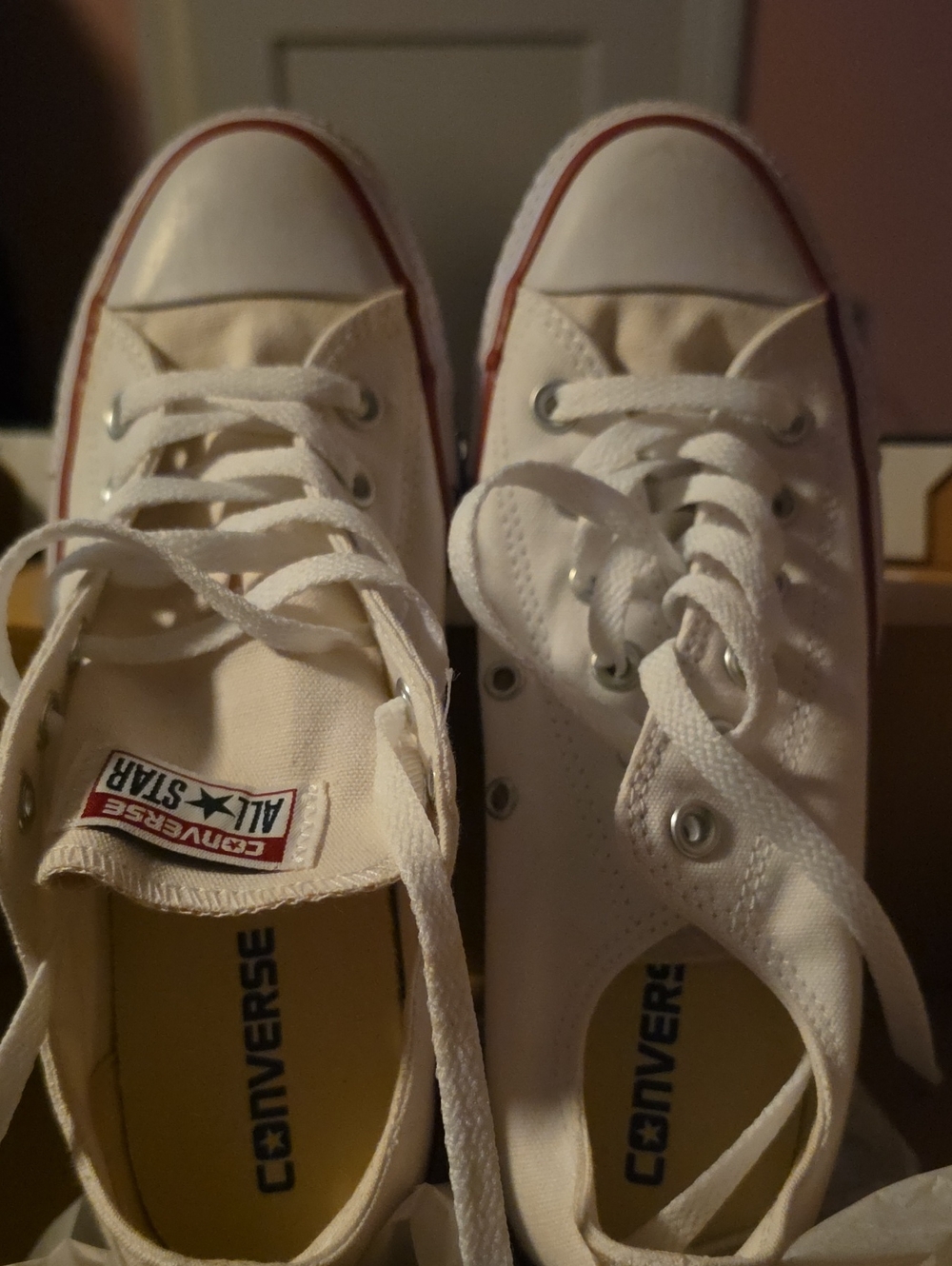 Converse UNISEX White Low-Top Canvas Sneakers with Red Trim